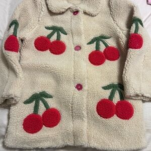 Mini Boden Cream Jacket with Red and Green Cherry Design